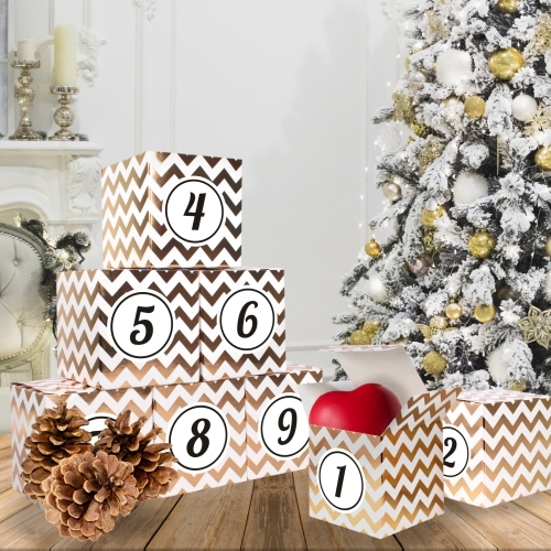 24 Adventsschachteln Golden Chevron