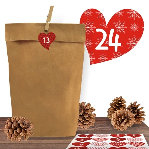 25 Kraftpapiertüten mit 24 Adventsaufklebern Romantischer Advent