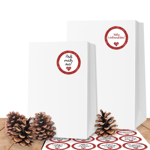 25 weie Kraftpapiertten XL (10x19 cm) mit 24 Adventsaufklebern Liebevolle Botschaften